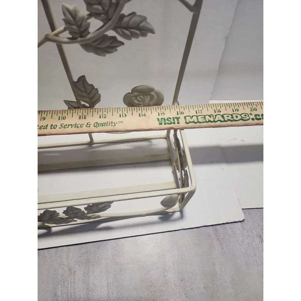 Vtg Metal Wrought Iron Wall Hanging Shelf Floral Decor Beige Distressed 19 in.